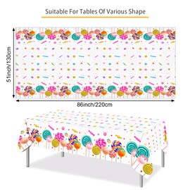 PHOGARY Sweet Candyland Tablecloth, 1 Pack Candies Theme Plastic Table Cover, Two Sweet Birthday Table Cloths Colorful Lollipop Tablecovers for Girls Party Candy Land Party Decoration - 51" x 87"