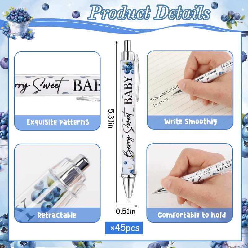 Diartpaint Blueberry Baby Shower Favors Ballpoint Pens Bulk 45pcs