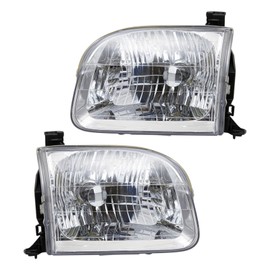 TRQ Driver and Passenger Side Headlight Assembly Set Compatible with 01-04 Toyota Sequoia 04 Toyota Tundra Crew Cab