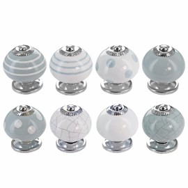 G Decor Grey and White Handmade Assorted Designs Ceramic Door Knobs, Vintage, Shabby Chic, Interior Furniture, Cabinet Cupboard Wardrobe Drawers Pulls Handles (8-Pack)