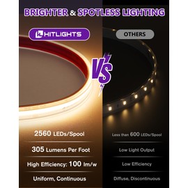 Outdoor COB LED Strip Lights Waterproof 2700K, 16.4ft IP67 24V Tape Light Warm White High Density, 2560 LEDs, 305 lm/ft, CRI 90+, Lighting for Backyard, Garden, UL Listed (Power Source Not Included)