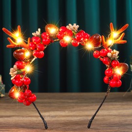 Fashband Weihnachts-Stirnbänder, beleuchtete Beeren-Haarbänder, Rentier-Geweih, Blume, Haar-Accessoires, Weihnachtsfeier für Frauen