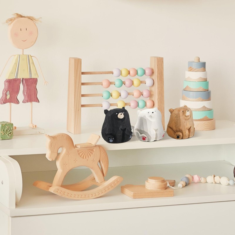 Lineshading 3 Pcs Miniature Bear Statues Funny Wooden Bear Figurines