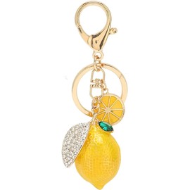 Little Lemon Keyring, Llavero de Rebanada de Limón, Metal Fuerte Little Lemon con Diamantes de Imitación Colores Exquisitos Llavero de Limón para Billetera(Amarillo)