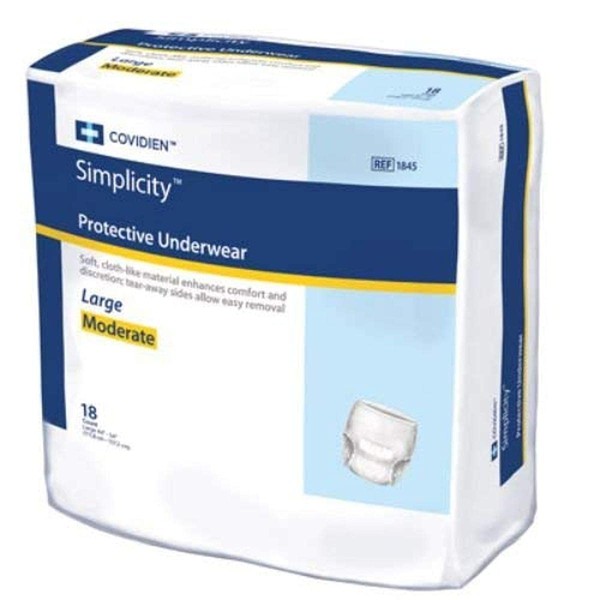 Covidien 1845 Simplicity Extra Protective Underwear, Moderate Absorbency, 44" - 54" Size, Large (Pack of 72)