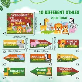 Hooqict 20 Pieces Safari Party Sign for Welcome to Jungle Safari Theme Party Decorations Directional Signs Classroom Wild Animal Birthday Party Decorations Zoo Party Supplies
