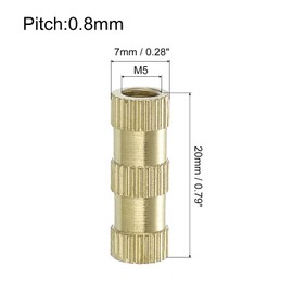 QUARKZMAN Knurled Insert Nuts, Pack of 15, M5 x 20 mm (L) x 7 mm (Diameter) Threaded Pressure Brass Nuts, Female Threaded Inserts, Brass Heat Set, Embedding Nuts