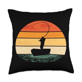 Cool fishing boat angler sea fish retro Throw Pillow