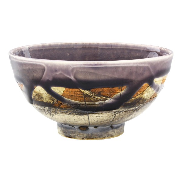 Mino Ware Hideki Hayashi Rice Bowl, Rice Bowl, Plum Purple Line Engraved 119-0016