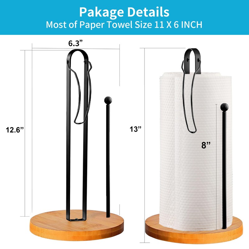 Wood Paper Towel Holder Countertop, TONLEA Kitchen Paper Towel Holder