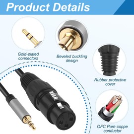 Female XLR to 3.5mm Jack Cable Adapter Balanced Converter 1/8 inch Mini TRS Stereo Mono Audio Mic Lead for Guitar Mixer Speaker Playing Live Recording Device Condenser Dynamic Shotgun Microphone 1m