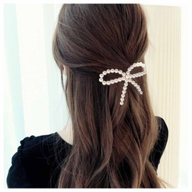 Xmsrn Vintage Pearl Bow Hair Clip Barrette Round Pearl Hair Clip Boho Beads Hairpin Headpiece Decorative Bobby Pin Barrette Minimal Pearl Hair Accessories for Women and Girls