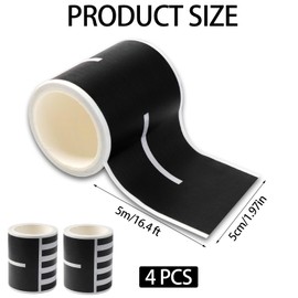 Maxqzin 4 Rolls Roadway Tape,Black Road Tape No Residue Road Tape for Kids Toy Cars DIY Traffic Tapes Birthday Party Racing Party Decoration (1.97 in x 16.4 ft)