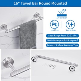 JUSTHERE 5 Pieces Brushed Nickel Bathroom Hardware Set, Bathroom Accessories Stainless Steel Wall Mounted, Including 16" Towel Bar, Toilet Paper Holder, Towel Ring, Towel Hooks, Bathroom Accessory Set