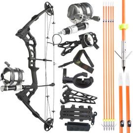 ZSHJGJR Archery Bowfishing Compound Bow Kit, 0-70lbs Adjustable,Ready to Fish Kit with Bowfishing Reel,Bow Fishing Arrows,Right-Handed for Adult/Youth Fishing Hunting Target Shooting (Black)