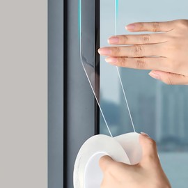 1 Roll Clear Window Sealing Tape, 2 Inch x 16 Feet, No Glue Window Insulating Caulking Tape, Residue Free Clear Window Insulating Tape for Door, Window and Shower Glass Gaps