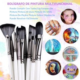 SSOUILI Pinceles para Acuarela 12 Piezas,Juego De Cepillos De Pintura AcríLica Al Oleo,Pinceles De Nylon para Acuarela,Adecuado para Artista,Principiante,Niño,Alumno,Aula,Cabeza Plana Y con Punta
