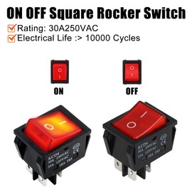 KCD4 Rocker Switch 30A 250V, ON Off 4 Pin 2 Position DPST Boat Red Light Toggle Switch, for Industrial and Household, Coffee Pot, Electric Welding Machine, Water Dispenser, Treadmill