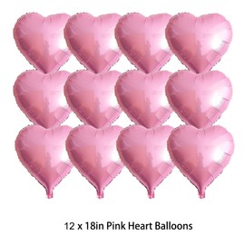12Pcs Pink Heart Shape Foil Mylar Balloons 18 Inch Love Balloons for Valentine's Day,Birthday,Propose Marriage,Wedding, Bridal Shower,Engagement Party Decorations