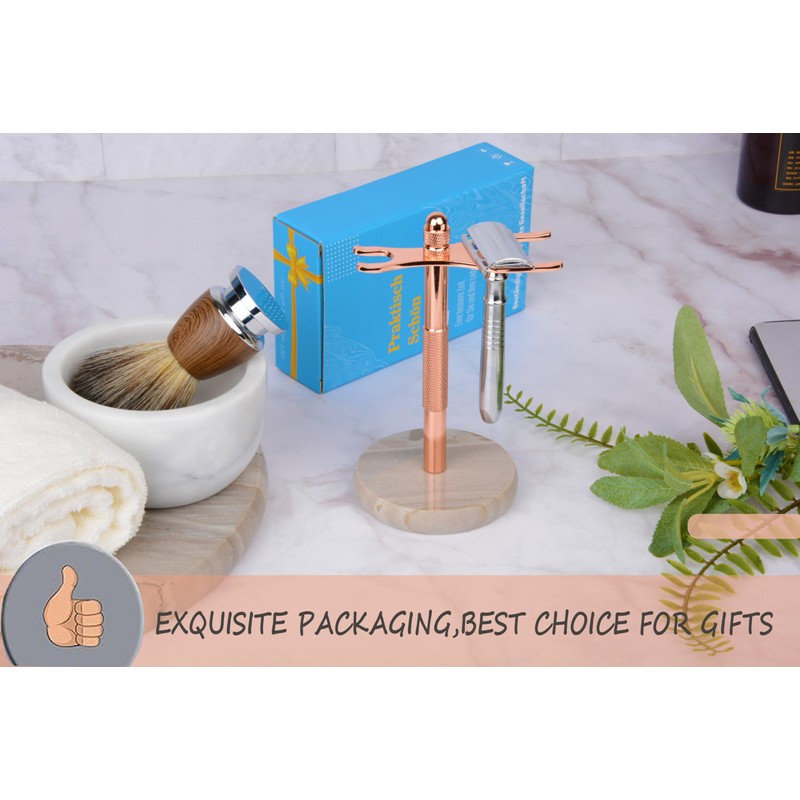 GMYIAK Razor Holder With Brush Stand, With Hand-Polished Marble Base