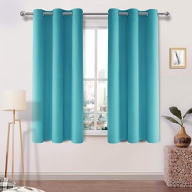 DWCN Turquoise Blackout Curtains Room Darkening Grommet Thermal Insulated Light Blocking for Bedroom Living Room, 42 x 45 Inch Length, Set of 2 Thick Panels