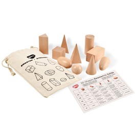 BOHS Geometric Solids Guess Game - 3D Shapes Miniature Set -Wooden Montessori Toys - Ages 3 and Up