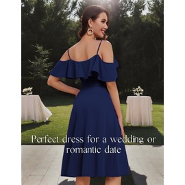 Bbonlinedress Womens Summer Off The Shoulder Prom Bridesmaid Cocktail Party Formal Wedding Guest Midi Dress Navy L