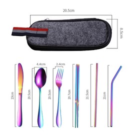 AIMALL 8-Piece Stainless Steel Portable Dinnerware Set with Multi-Coloured Cutlery Bag for Travel, Camping, Picnic & Office, Durable & Dishwasher Safe