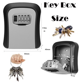 aqlbhz Key Safe Wall Mounted Key Lock Box OOutdoor 93 X 110 X 40 Mm 4 Digit Combination Key Box Key Safe Wall Mounted Police Approved Key Boxes Wall Mounted for Home Office Industries Vehicles（Black）