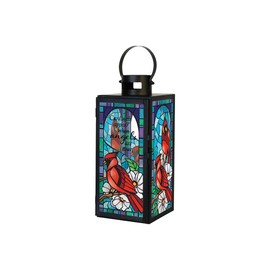 Carson Cardinals Appear When Angels are Near Lantern with Flameless LED Candle, 14-inch Height, Stained Glass, Home Decor