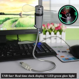 Soseelnee USB Clock Fan with Real Time Display, Mini Portable Flexible Cooling Fans with Led Light for Home Office (2)