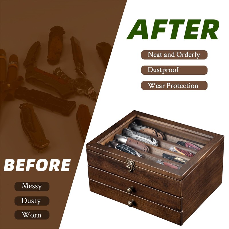 Knife Display Case, Knife Collection Display Holder with Glass Lid,