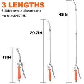 All Metal 43 Inches Adjustable Sprayer Wand with 3 Types of Nozzles,1/2" & 3/8" Hose Quick Connectors, 1/4" & 3/8" Brass Barb Stainless Steel Garden Sprayer Wand Replacement with Hose Clamps (Orange)