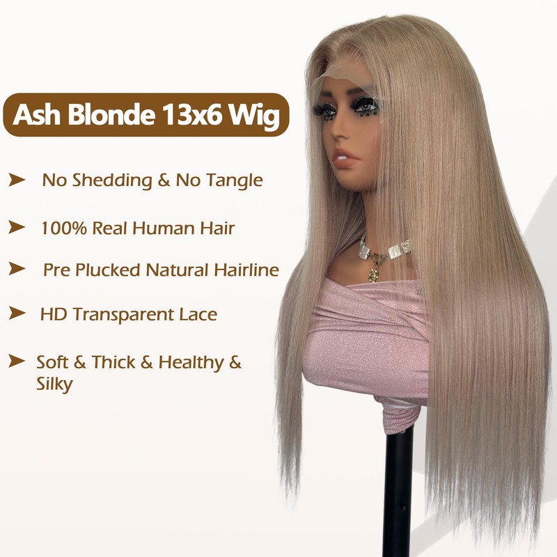 Bestvivid Ash Blonde Wig Human Hair 13x6 Transparent Lace Front