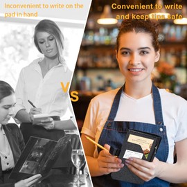 JKhandy Server Book for Waitress - Leather Waiter Book Server Wallet with Zipper Pocket, Cute Serving Book&Server Note Pads Holder with Magnetic Closure, Glitter Black