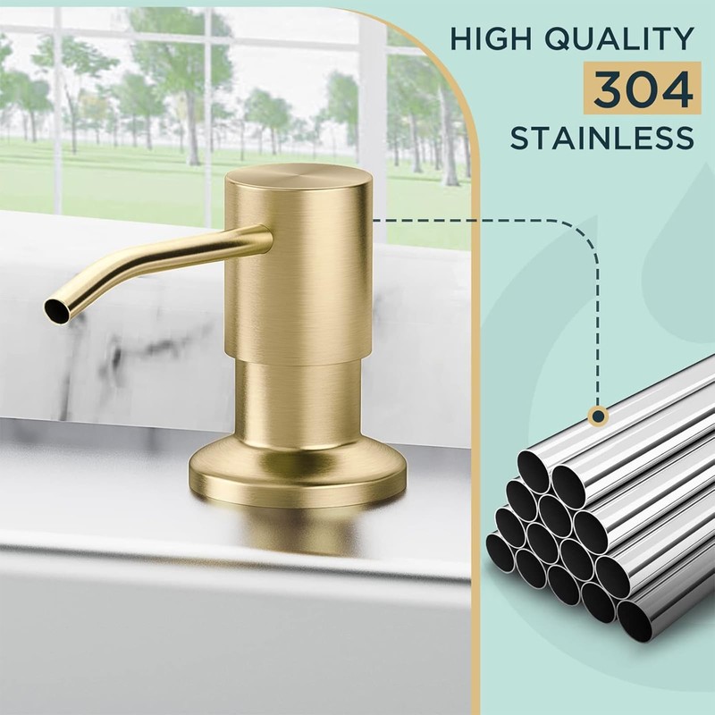 FORIOUS Brushed Gold Soap Dispenser for Kitchen Sink with 500ML/18OZ