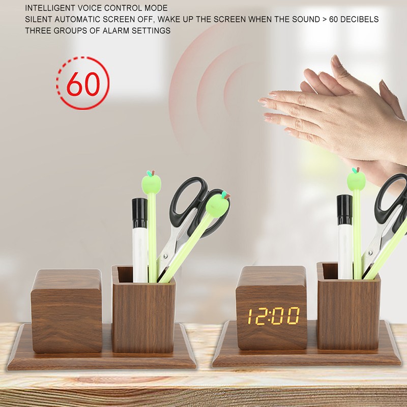 Pen Holder Clock Temperature Calendar Display 3 Level Brightness Adjustment