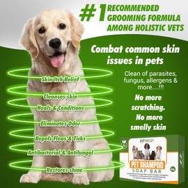 Natrulo All Natural Pet Shampoo Soap Bar for Dogs, Cats, Puppies – Herbal Healing Dry Skin Itch Relief, Odor Control Bar Soap for Pets – Gentle, Plant-Based, Easy-to-Use Pet Soap Bar Made in USA