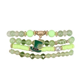 MMIUAEG St. Patrick Clover Bracelets for Women Green Shamrock Four-leaf Clover Beer Hat Gnome Charms Stretch Beaded Bracelets St. Patrick Day Holiday Party Bracelets Bangle-Style A