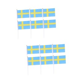 Tofficu 2sets Mini Sweden Flag on Stick Handheld Flags for Decor Celebration Polyester Plastic Construction Ideal for Classroom Garden Parades 50pcs*2