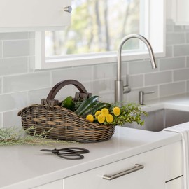 The Basket Lady Wicker Gathering Basket, Small, 18.5 in L x 10 in W x 9 in H, Antique Walnut Brown (Sold Individually)