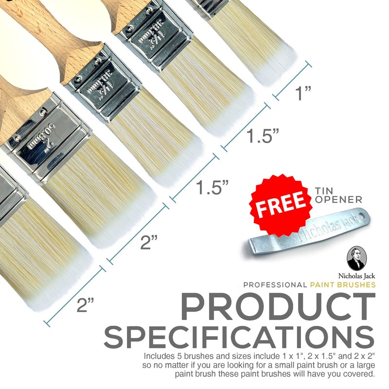 Nicholas Jack Professional Paint Brushes Decorating Set 5 Pure Synthetic