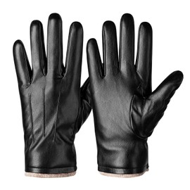 Alepo Winter PU Leather Gloves For Men, Warm Thermal Touchscreen Texting Typing Dress Driving Motorcycle Gloves With Wool Lining (Black-XL)