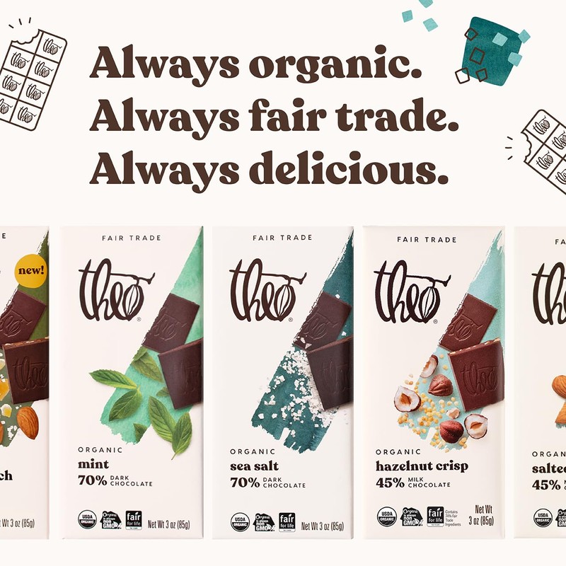 Theo Chocolate Sea Salt Organic Dark Chocolate Bar, 70% Cacao,