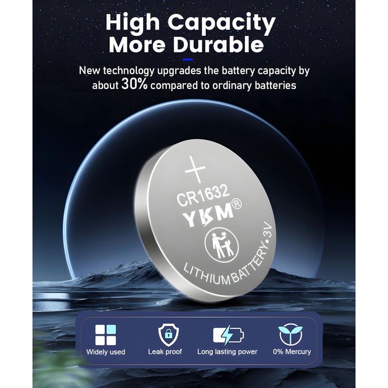 YKM CR1632 Lithium Battery 3V CR1632 Battery for Car Key