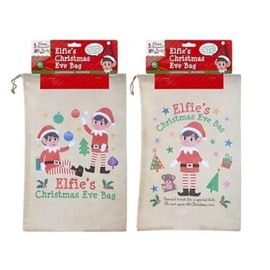 1 x Child Christmas Eve Bag Box Elf Elves Drawstring 29cm x 43cm