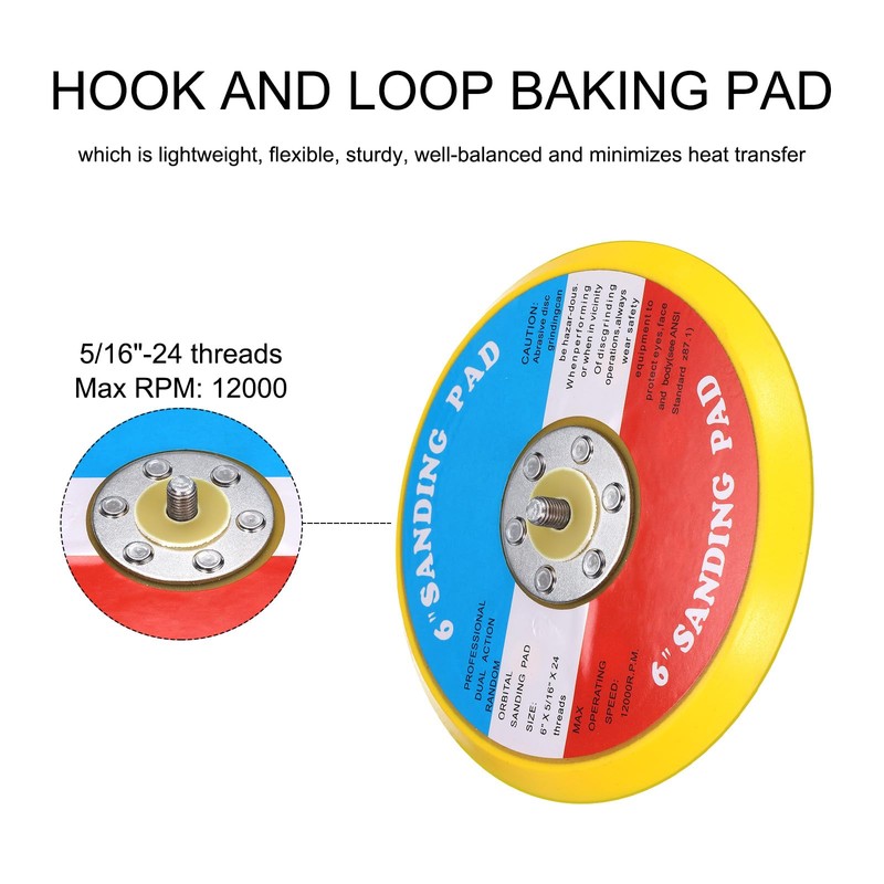 Sourcingmap 5pcs 6 Inch Hook and Loop Backing Sanding Pads