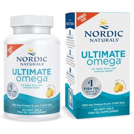 "Nordic Naturals Ultimate Omega 1280 mg con EPA y DHA, Sabor a Limón, 90 Cápsulas Blandas, Suplemento de Aceite de Pescado Omega-3 para la Salud del Corazón y Cerebro, Sin OGM, 45 Porciones"