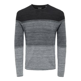 Men's O&S Slim Long Sleeve Knit Pullover Crew Neck Essential Sweater Knit Top Jumper ONSPANTER, Colours:Grey-2, Size Sweater:M