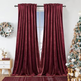 Dchola Wine Red Velvet Curtains for Bedroom Window, Super Soft Vintage Luxury Heavy Drapes, Room Darkening Rod Pocket Curtain for Living Room, W52 by L96 inches, 2 Panels